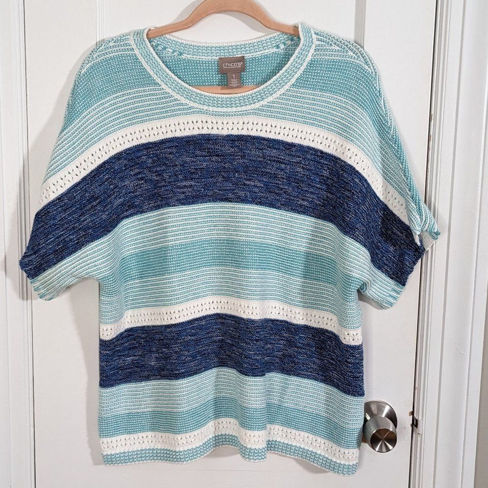 Chico's | Striped Cotton Blend Short Sleeve Sweater Size 1/M
